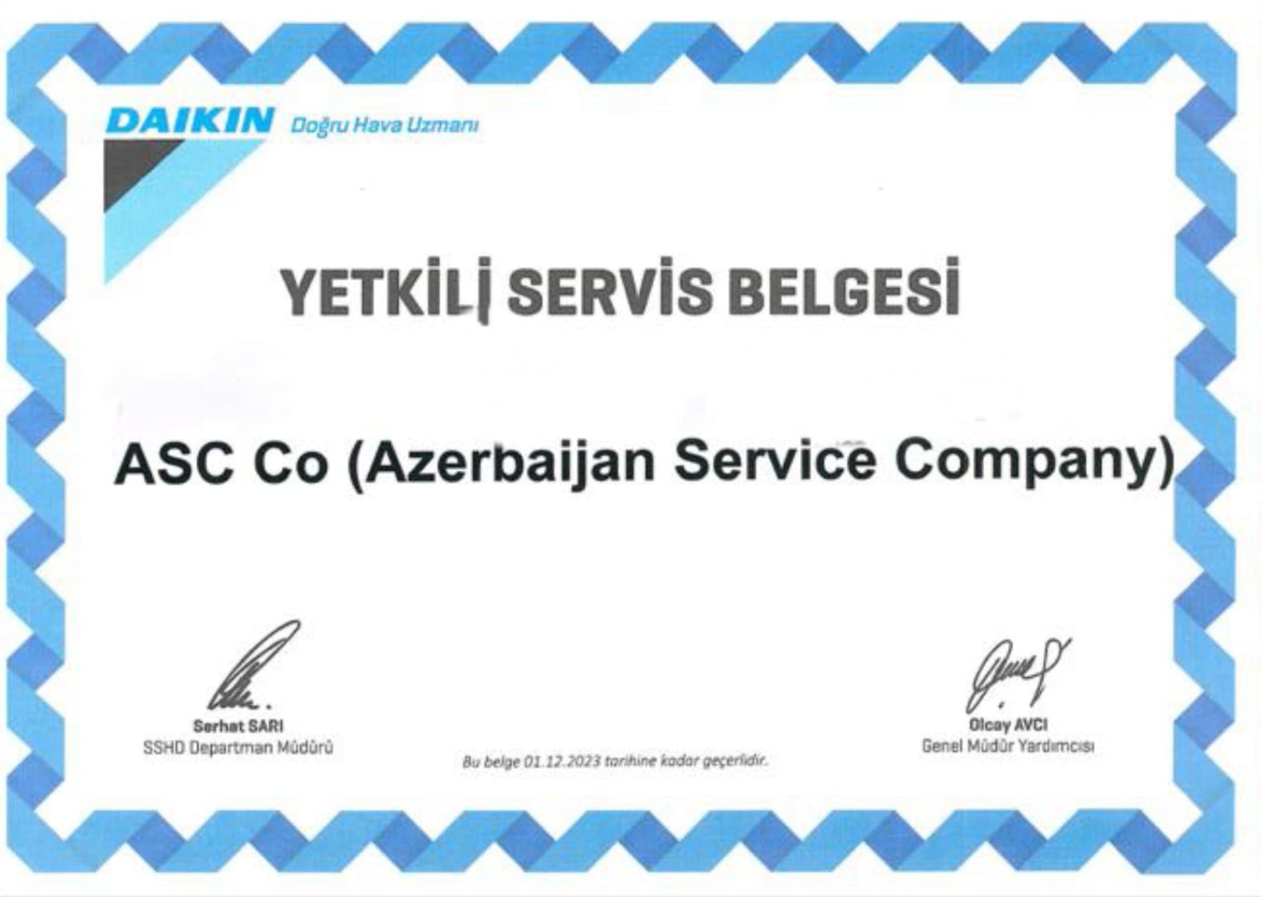 Daikin Certificate (I)
