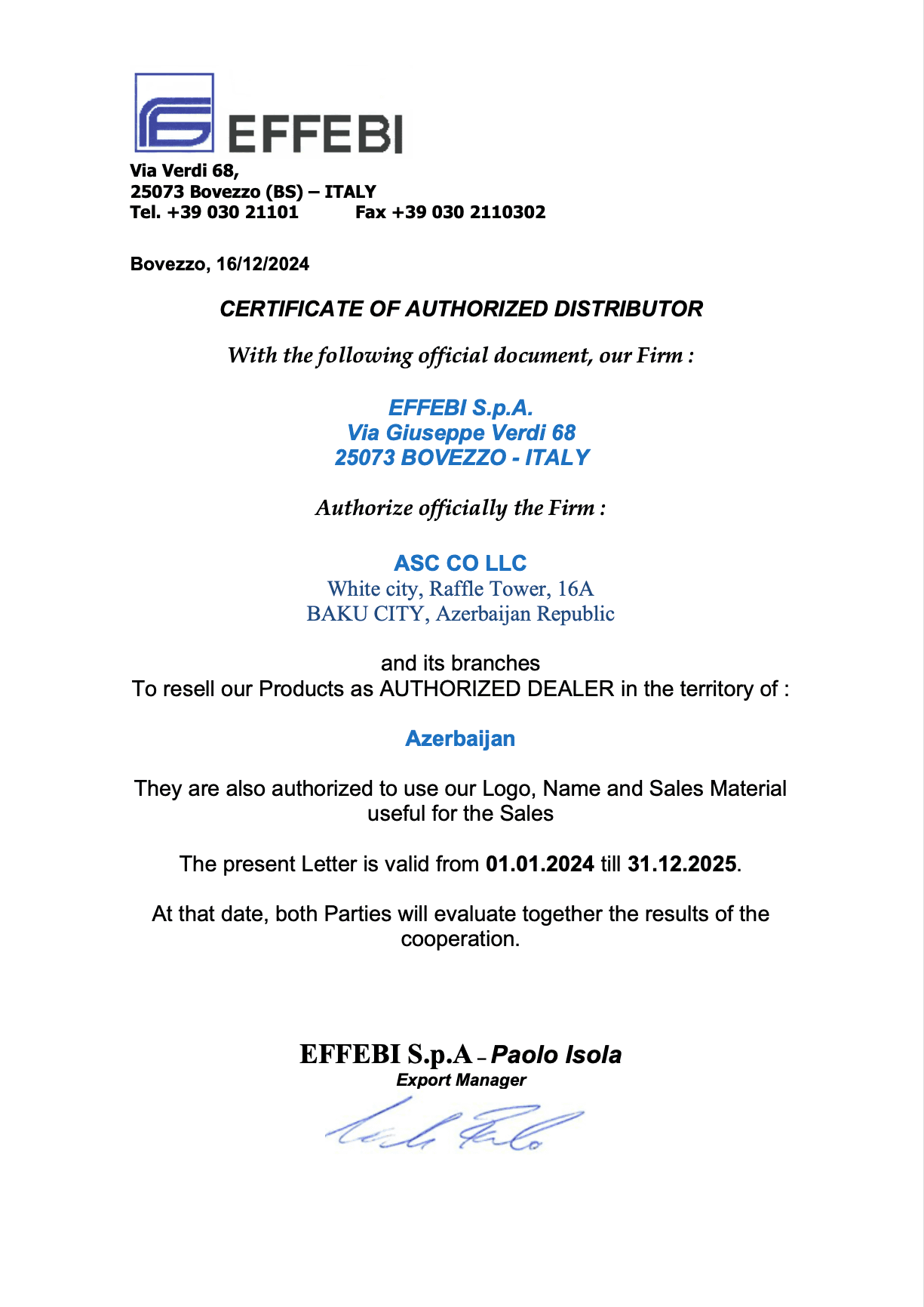 EfeBi Certificate