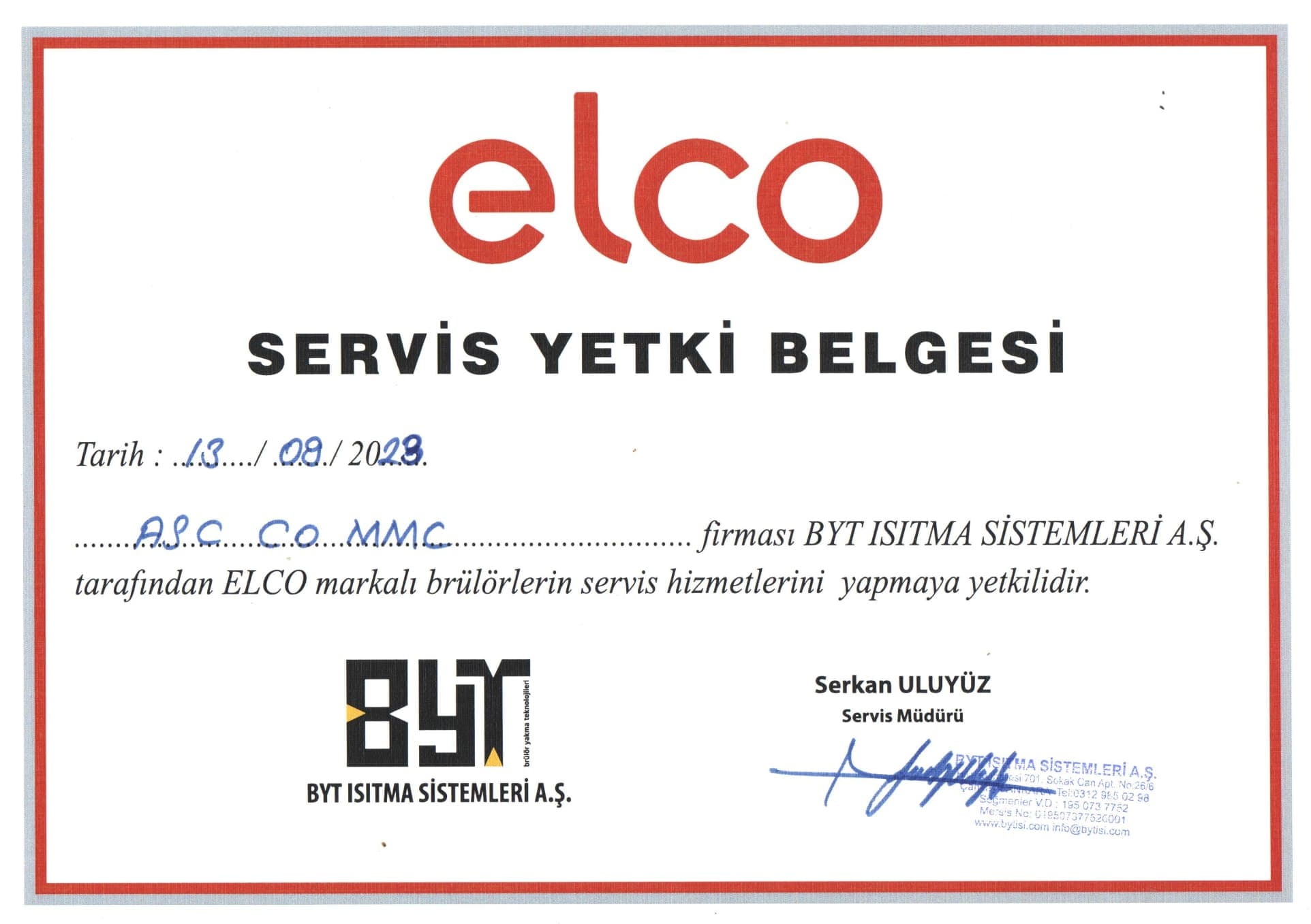 ELCO Certificate